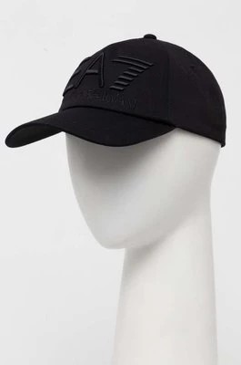 Zdjęcie produktu EA7 Emporio Armani czapka z daszkiem bawełniana kolor czarny z aplikacją