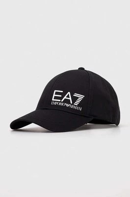 Zdjęcie produktu EA7 Emporio Armani czapka z daszkiem bawełniana kolor czarny z nadrukiem