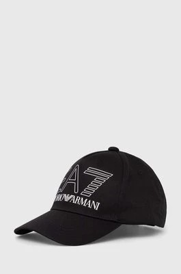 Zdjęcie produktu EA7 Emporio Armani czapka z daszkiem bawełniana kolor czarny z nadrukiem
