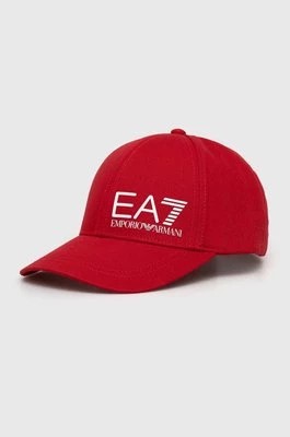 Zdjęcie produktu EA7 Emporio Armani czapka z daszkiem bawełniana kolor czerwony z nadrukiem