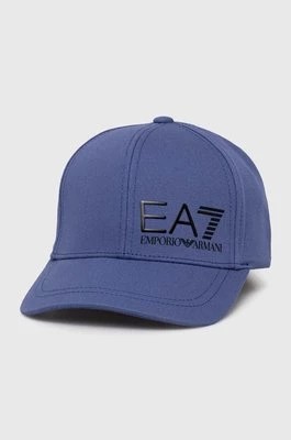 Zdjęcie produktu EA7 Emporio Armani czapka z daszkiem bawełniana kolor niebieski z nadrukiem
