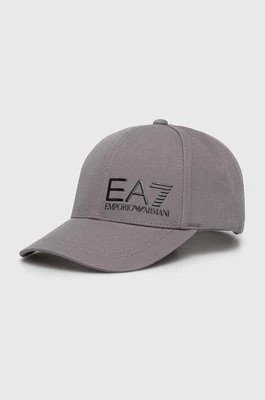Zdjęcie produktu EA7 Emporio Armani czapka z daszkiem bawełniana kolor szary z aplikacją