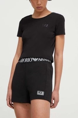 Zdjęcie produktu EA7 Emporio Armani szorty damskie kolor czarny gładkie high waist