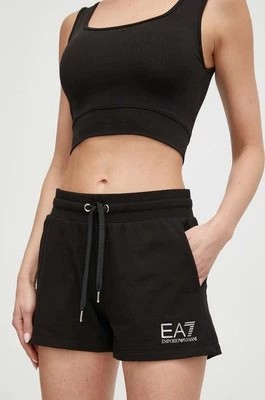 Zdjęcie produktu EA7 Emporio Armani szorty damskie kolor czarny z nadrukiem medium waist