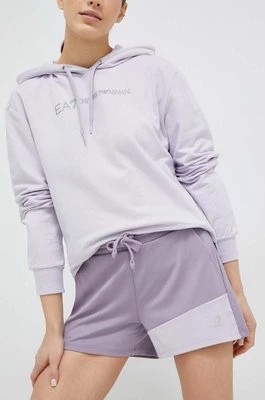 Zdjęcie produktu EA7 Emporio Armani szorty damskie kolor fioletowy z nadrukiem medium waist
