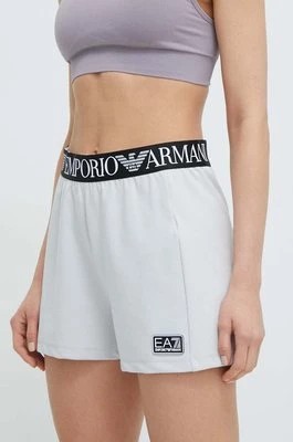 Zdjęcie produktu EA7 Emporio Armani szorty damskie kolor szary z nadrukiem high waist