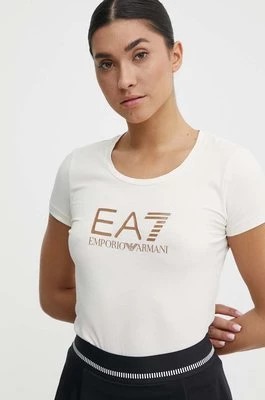 Zdjęcie produktu EA7 Emporio Armani t-shirt bawełniany damski kolor beżowy