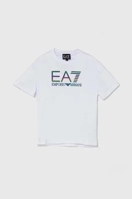 Zdjęcie produktu EA7 Emporio Armani t-shirt bawełniany dziecięcy kolor biały z nadrukiem