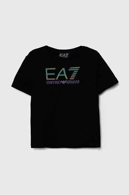 Zdjęcie produktu EA7 Emporio Armani t-shirt bawełniany dziecięcy kolor czarny z nadrukiem