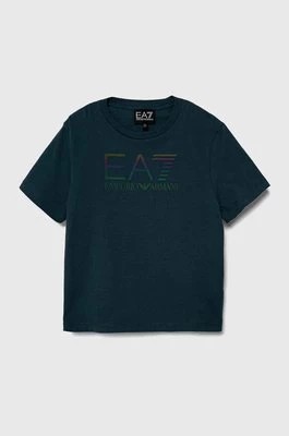 Zdjęcie produktu EA7 Emporio Armani t-shirt bawełniany dziecięcy kolor niebieski z nadrukiem