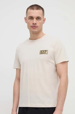 Zdjęcie produktu EA7 Emporio Armani t-shirt bawełniany męski kolor beżowy z aplikacją