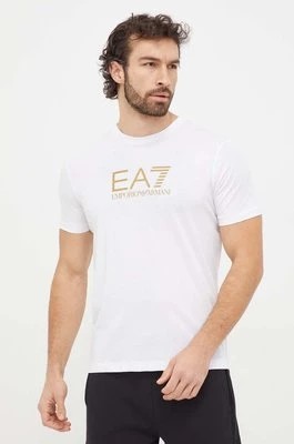 Zdjęcie produktu EA7 Emporio Armani t-shirt bawełniany męski kolor biały z nadrukiem