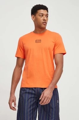 Zdjęcie produktu EA7 Emporio Armani t-shirt bawełniany męski kolor pomarańczowy gładki