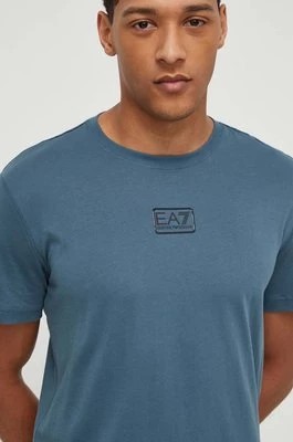 Zdjęcie produktu EA7 Emporio Armani t-shirt bawełniany męski kolor turkusowy gładki