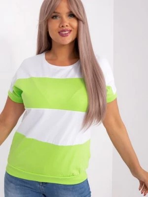 Zdjęcie produktu Ecru-jasnozielona bluzka damska plus size w paski RELEVANCE