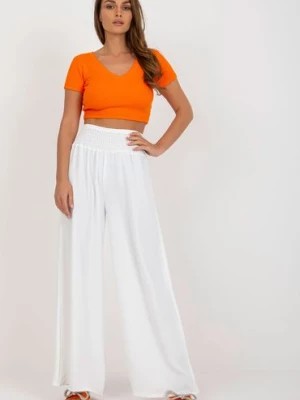 Zdjęcie produktu Ecru letnie spodnie z materiału z szeroką nogawką Italy Moda