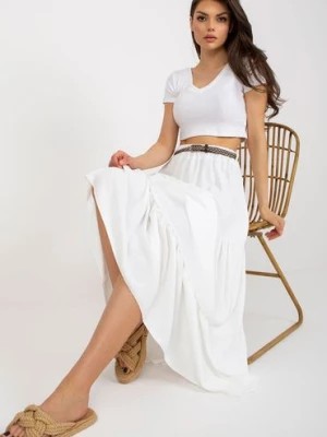 Zdjęcie produktu Ecru maxi spódnica z falbaną i plecionym paskiem Italy Moda