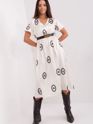 Zdjęcie produktu Ecru midi sukienka damska koktajlowa z paskiem Italy Moda