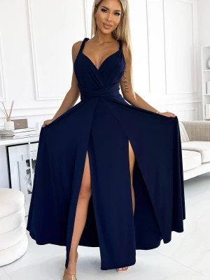 Zdjęcie produktu Elegancka długa suknia wiązana na wiele sposobów - GRANATOWA Merg