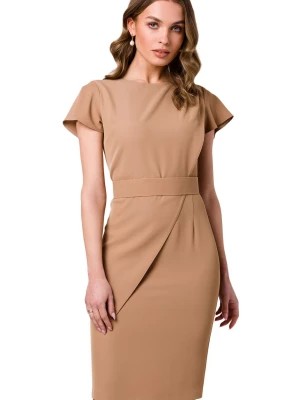 Zdjęcie produktu Elegancka ołówkowa sukienka z paskiem krótki rękaw beżowa Stylove