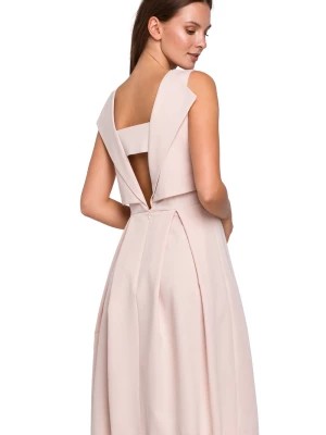 Zdjęcie produktu Elegancka rozkloszowana sukienka z dekoltem na plecach beż Sukienki.shop
