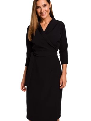 Zdjęcie produktu Elegancka sukienka biznesowa kopertowa midi z paskiem w talii czarna Stylove