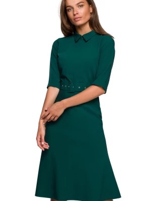 Zdjęcie produktu Elegancka sukienka koszulowa z kołnierzykiem i paskiem w talii zielona Stylove