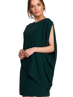 Zdjęcie produktu Elegancka sukienka mini z asymetryczną falbaną drapowana zielona Stylove