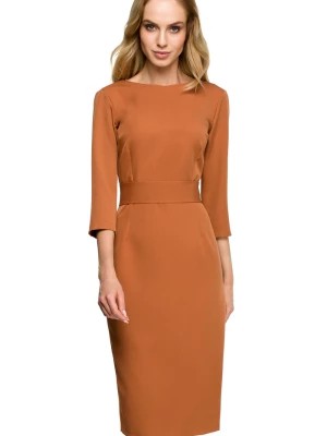 Zdjęcie produktu Elegancka sukienka ołówkowa midi z dekoltem V na plecach brązowa Sukienki.shop