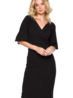 Zdjęcie produktu Elegancka sukienka ołówkowa z dekoltem V i bufiastymi rękawami czarna Makover