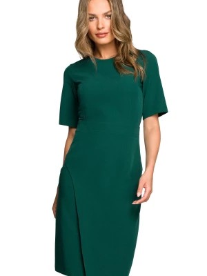 Zdjęcie produktu Elegancka sukienka ołówkowa z dołem na zakładkę klasyczna zielona Stylove
