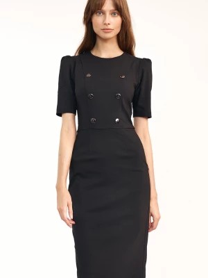 Zdjęcie produktu Elegancka sukienka ołówkowa z guzikami dopasowana midi czarna Nife