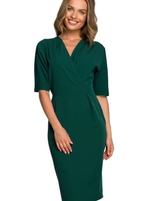 Zdjęcie produktu Elegancka sukienka ołówkowa z kopertowym dekoltem V zielona klasyczna Stylove