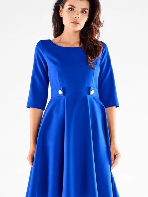 Zdjęcie produktu Elegancka sukienka rozkloszowana z ozdobnymi guzikami niebieska awama
