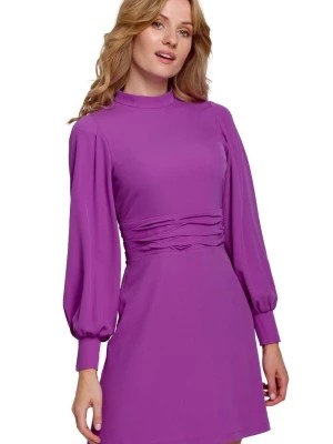 Zdjęcie produktu Elegancka sukienka z bufiastymi rękawami fioletowa trapezowa mini Sukienki.shop