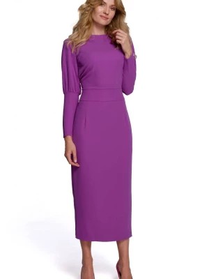 Zdjęcie produktu Elegancka sukienka z odkrytymi plecami fioletowa długa z rozcięciem Sukienki.shop