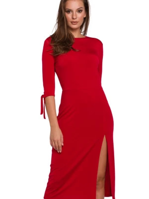 Zdjęcie produktu Elegancka sukienka z rozcięciem czerwona Sukienki.shop