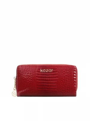 Zdjęcie produktu Elegancki czerwony portfel z lakierowanej skóry w tłoczony wzór Kazar