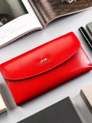 Zdjęcie produktu Elegancki, duży portfel damski czerwony ze skóry naturalnej — Peterson