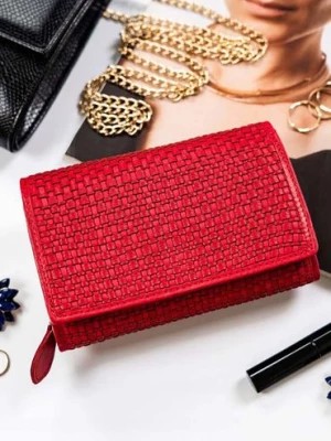 Zdjęcie produktu Elegancki portfel damski czerwony ze skóry naturalnej - Rovicky