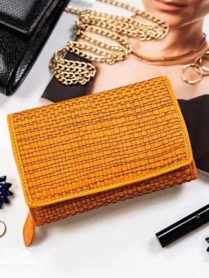 Zdjęcie produktu Elegancki portfel damski żółty ze skóry naturalnej - Rovicky