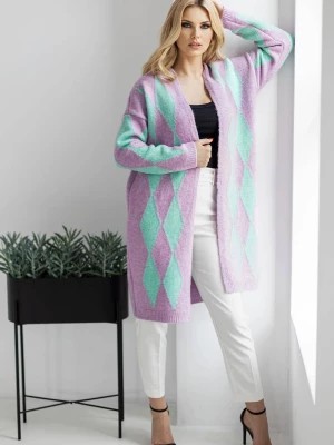 Zdjęcie produktu Elegancki sweter kardigan w romby liliowy PeeKaBoo