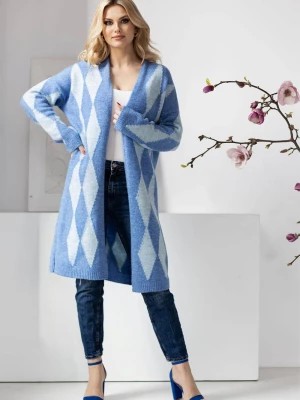 Zdjęcie produktu Elegancki sweter kardigan w romby niebieski PeeKaBoo