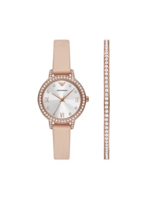 Zdjęcie produktu Emporio Armani Zestaw zegarek i bransoletka Cleo Gift Set AR80069SET Beżowy