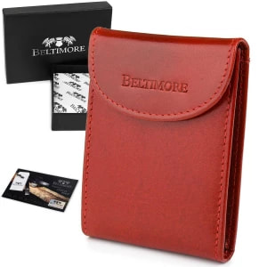 Zdjęcie produktu Etui na wizytówki czerwone skórzane okładki portfel Beltimore czerwony Merg