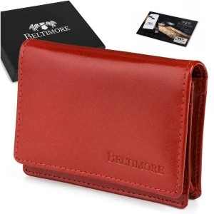 Zdjęcie produktu Etui na wizytówki karty czerwone skórzane portfel slim Beltimore czerwony Merg
