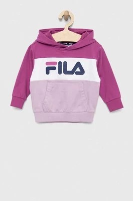 Zdjęcie produktu Fila bluza dziecięca kolor fioletowy z kapturem z nadrukiem