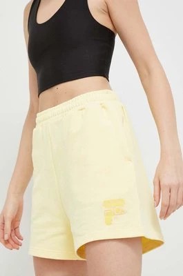 Zdjęcie produktu Fila szorty bawełniane kolor żółty z aplikacją high waist