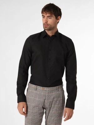 Zdjęcie produktu Finshley & Harding Koszula męska łatwa w prasowaniu z bardzo długim rękawem Mężczyźni Slim Fit Bawełna czarny jednolity kołnierzyk kent,