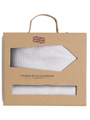 Zdjęcie produktu Finshley & Harding London Krawat i poszetka z jedwabiu Mężczyźni Jedwab szary|srebrny wypukły wzór tkaniny,